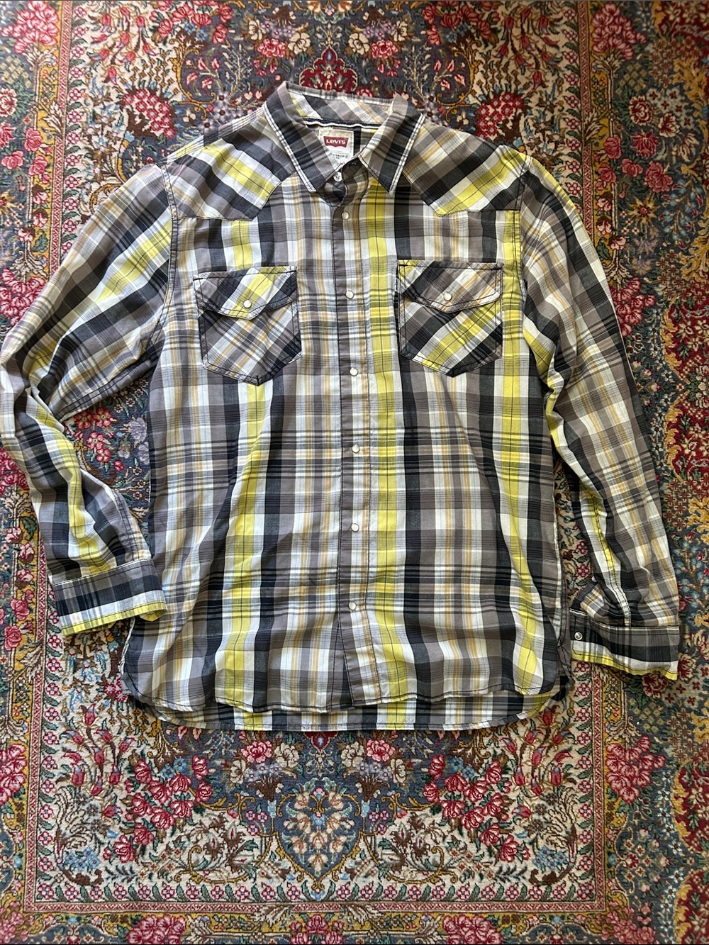 Levi's Plaid Snap Button-Down Shirt in Yellow and Gray